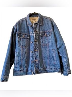 Wrangler Vintage Sherpa Lined Denim Trucker Jacket Women XL Rugged Western USA